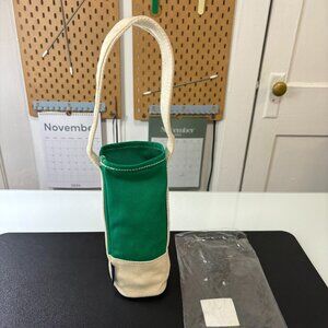 Brand New LANDS' END Green & Cream Canvas Wine Tote Caddy Bag, For 1 Bottle